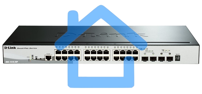 Сетевое оборудование D-Link DGS-1510-28P/A1A Управляемый стекируемый коммутатор SmartPro с 24 портами 10/100/1000Base-T с поддержкой PoE, 2 портами 1000Base-X SFP и 2 портами 10Gb,ase-X SFP+