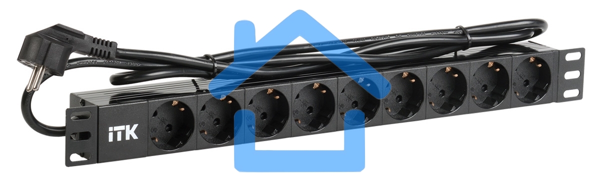 Блок ITK PDU 9 розеток DIN49440 (нем. cтанд.) 1U, шнур 2м вилка DIN49441 (нем. станд.), профиль из ПВХ, черный