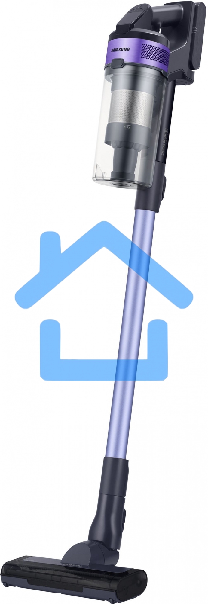 Пылесос вертикальный Samsung VS15A6031R4/EV фиолетовый/черный, питание от аккумулятора, 150 Вт, уборка сухая, пылесборник 0.8 л, работа от АКБ max 40 мин.