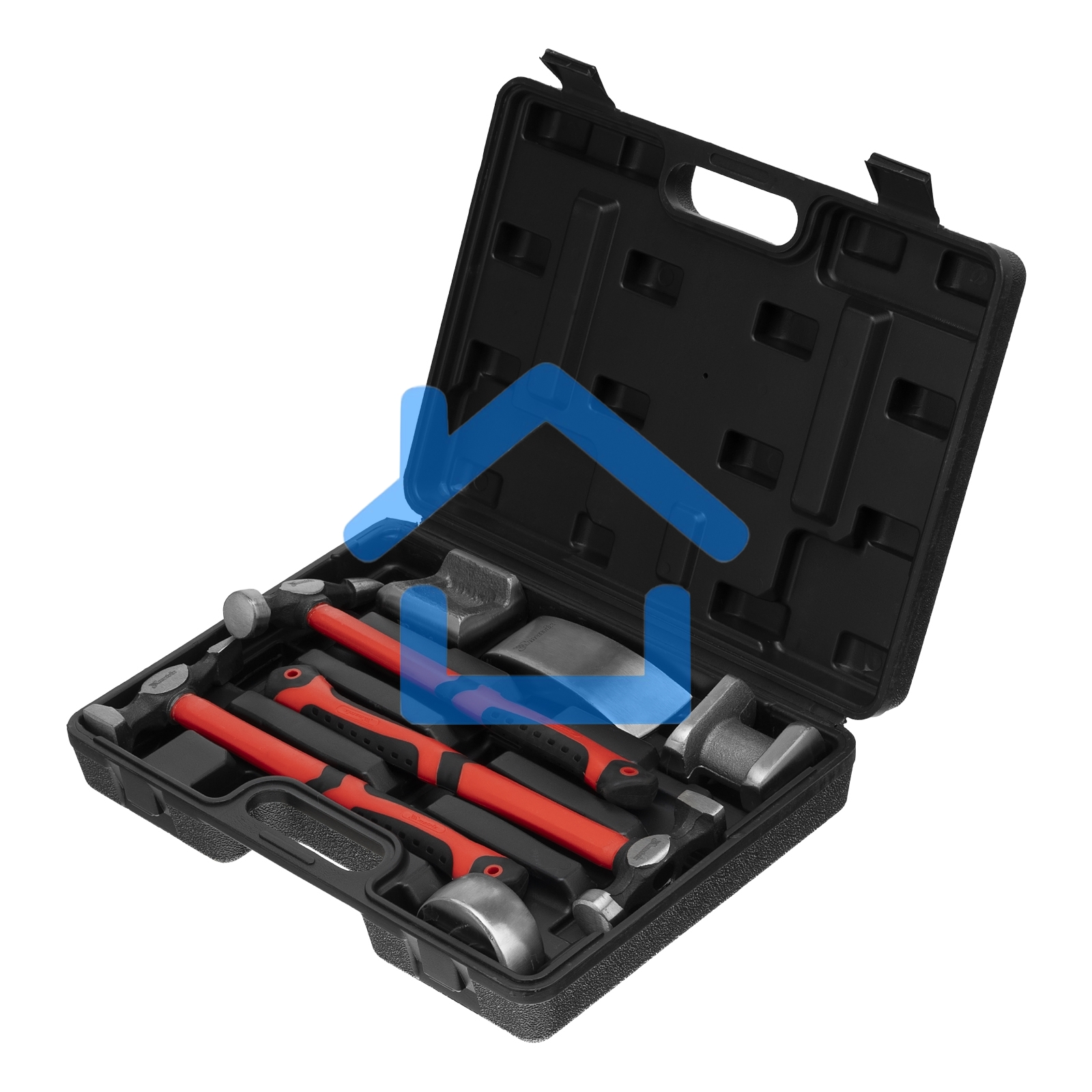 Набор рихтовочный Matrix, 3 молотка с фибергласовыми ручками, 4 наковальни, в пласт. боксе