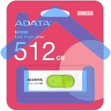 Флешка USB ADATA UV320 (AUV320-512G-RWHGN), 512Gb, USB 3.2 Gen1, R/W 100/30, белый/зеленый