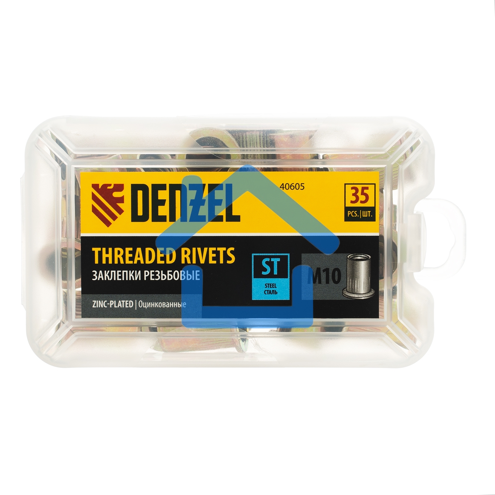Заклепки резьбовые Denzel стальные, оцинкованные, М10, пластиковый кейс, 35 шт.