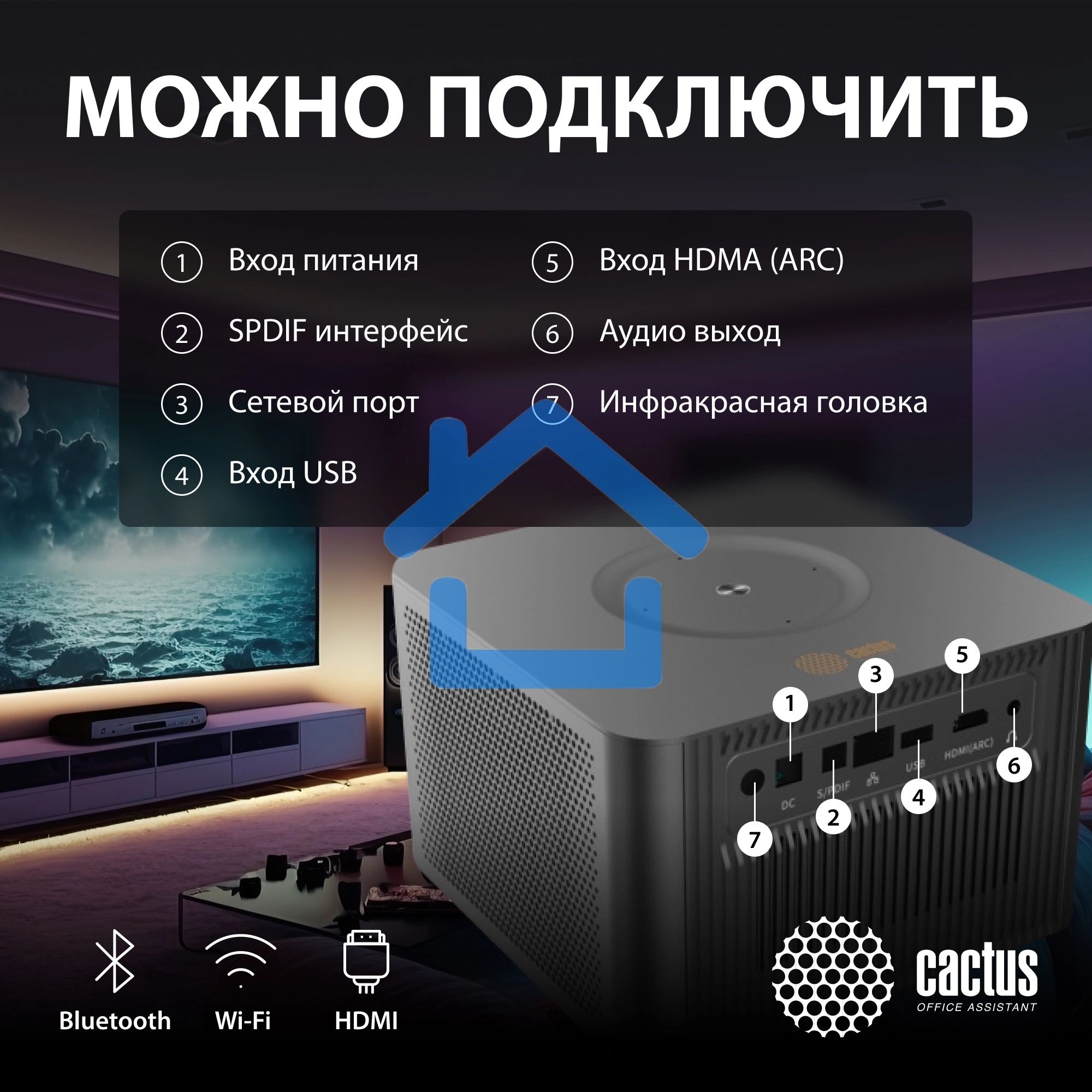 Проектор Cactus CS-M1.SG DLP 9600Lm (1920x1080) 200000:1 ресурс лампы:20000часов 1xUSB typeA 1xHDMI 1.9кг