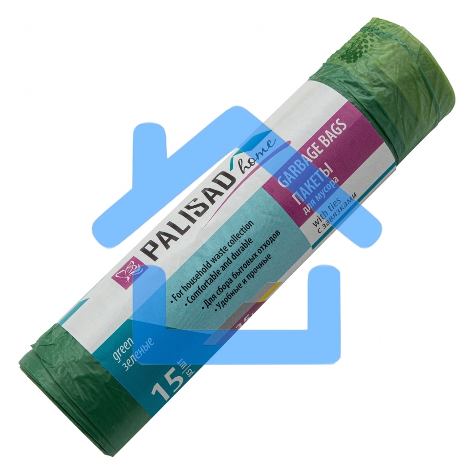 Пакеты для мусора с завязками 35 л x 15 шт. зеленые, HomePalisad