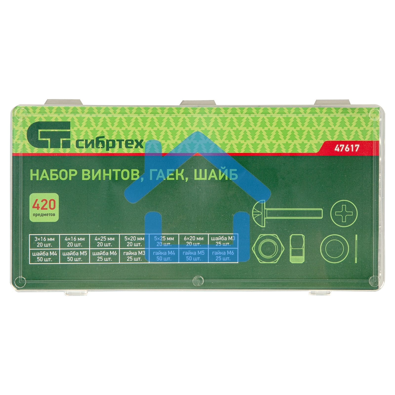 Набор винтов СИБРТЕХ, гаек, шайб, 420 предм. СИБРТЕХ 47617