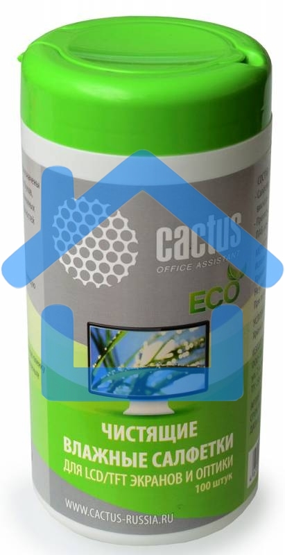Салфетки Cactus CS-T1001E для экранов и оптики туба 100шт влажные