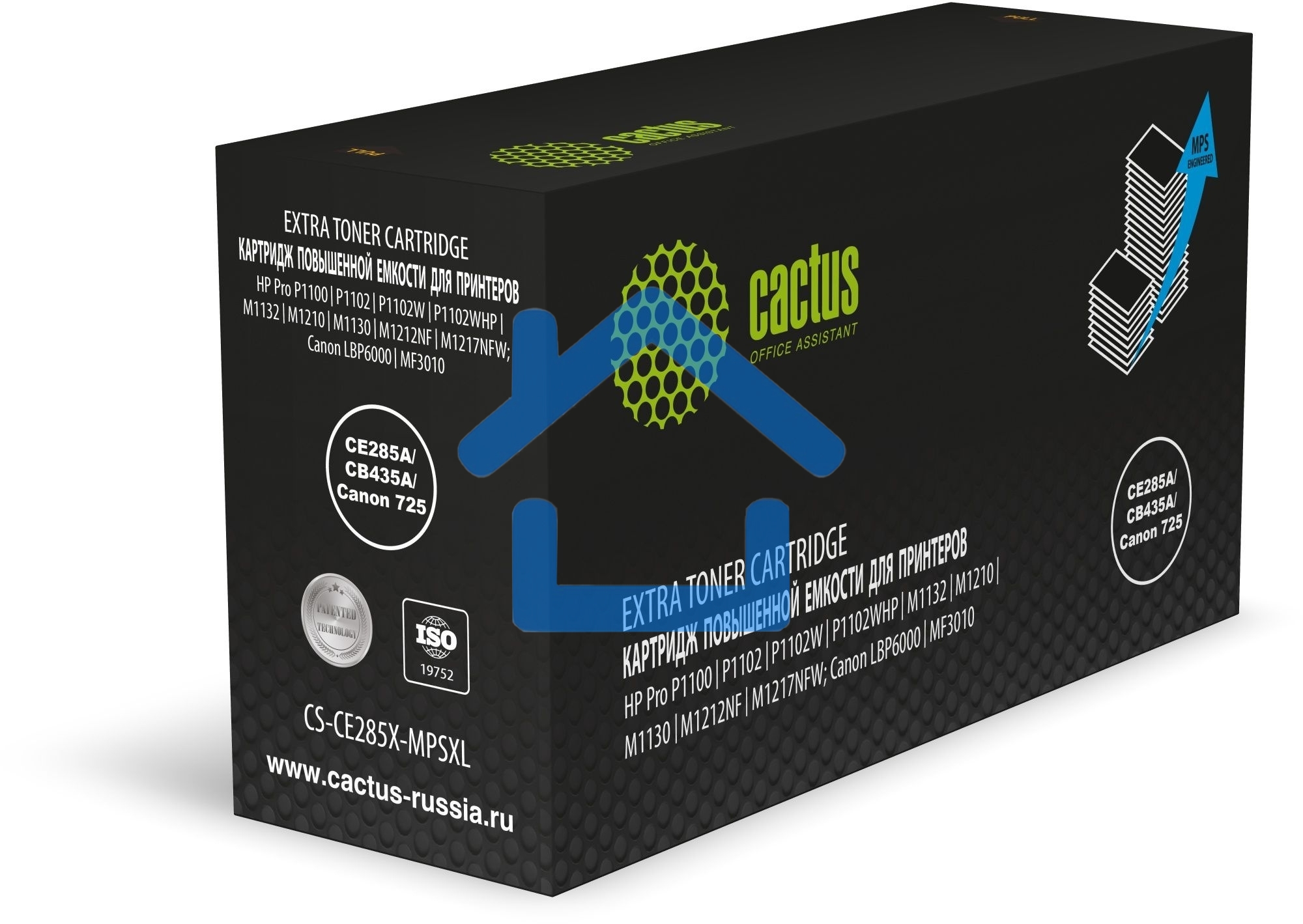 Картридж лазерный Cactus CS-CE285X-MPSXL CE285A/CB435A/Canon 725 черный (8000стр.) для HP Pro P1100/P1102/P1102W/P1102WHP/M1132/M1210/M1130/M1212NF/M1217NFW; Canon LBP6000
