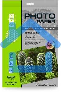 Фотобумага Cactus CS-GSA4130100 A4/130г/м2/100л. глянцевое самоклей. для струйной печати