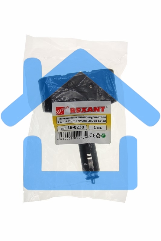 Разветвитель автоприкуривателя 2 гнезда 1хUSB (5 V 1000 mA) Rexant