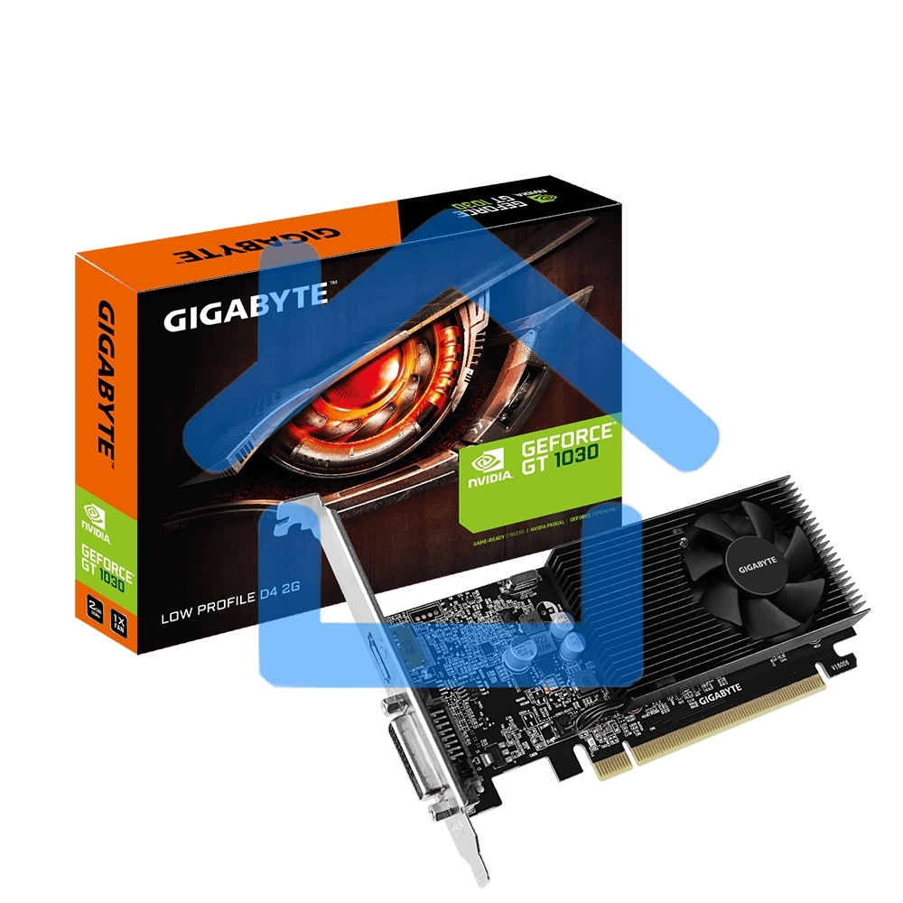 Видеокарта Gigabyte GV-N1030D4-2GL NVidia GeForce GT 1030, 2Gb DDR4/64-bit, PCI-Ex16 3.0, DVI-Dx1, HDMI2.0bx1, LP, 2-slot cooler, Retail