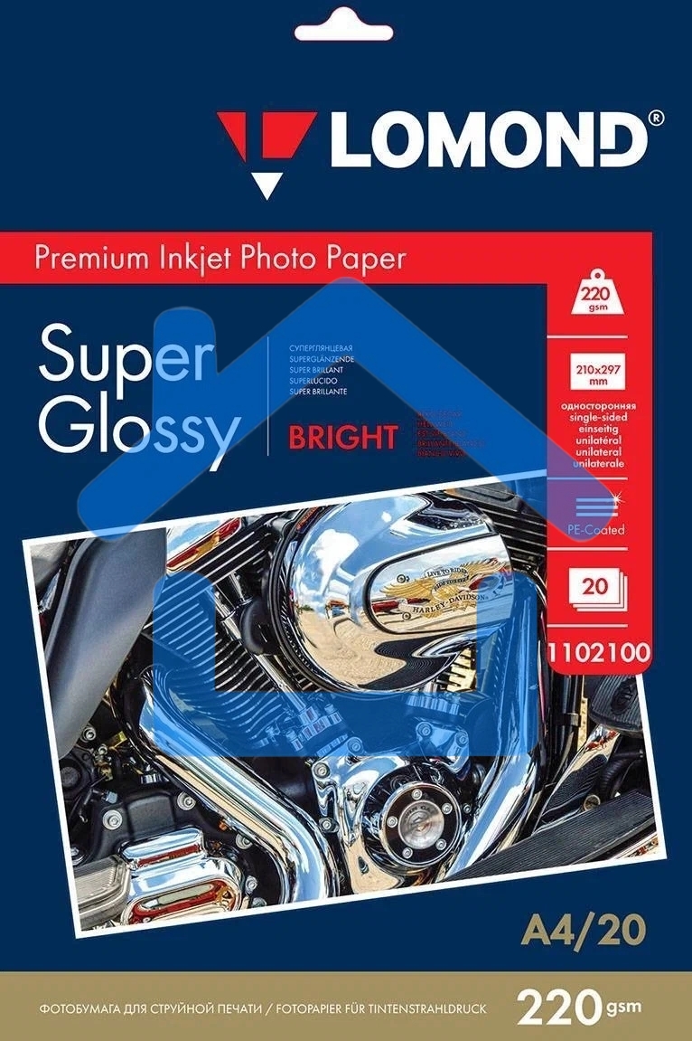 Фотобумага ПРЕМИУМ для стр.печати LOMOND А4, 220 г/м2 односторонняя Bright Super Glossy 20л