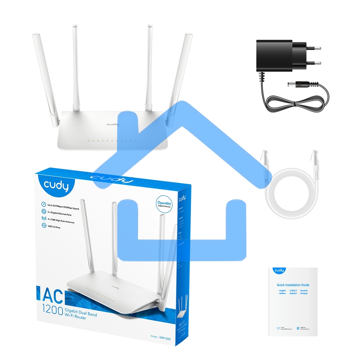 Роутер беспроводной Cudy WR1300 AC1200 10/100/1000BASE-TX/Wi-Fi белый