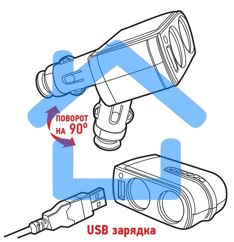 Разветвитель автоприкуривателя 2 гнезда 1хUSB (5 V 1000 mA) Rexant