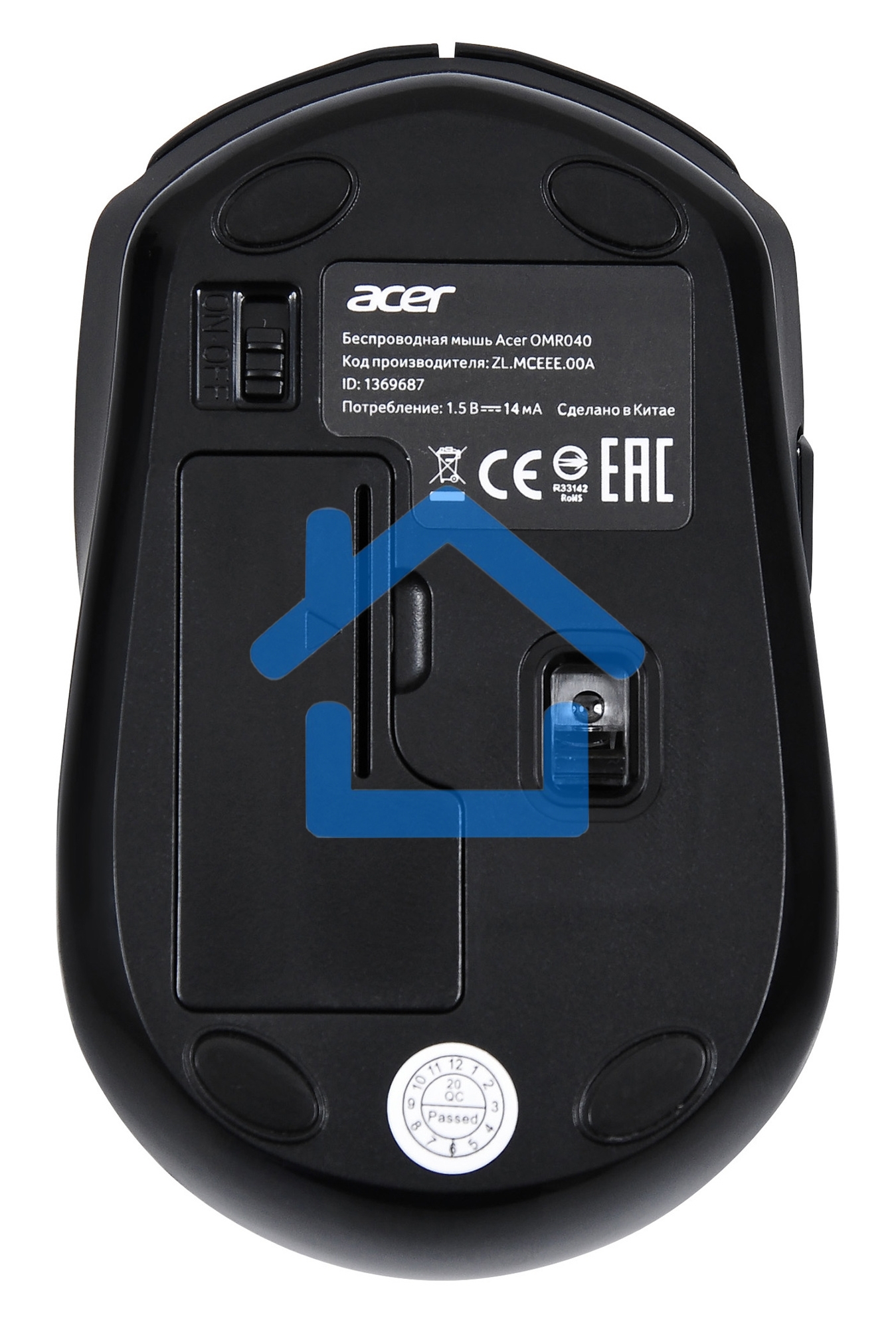Мышь беспроводная Acer OMR040 черный, 1600 dpi, радиоканал, USB, кнопки - 6