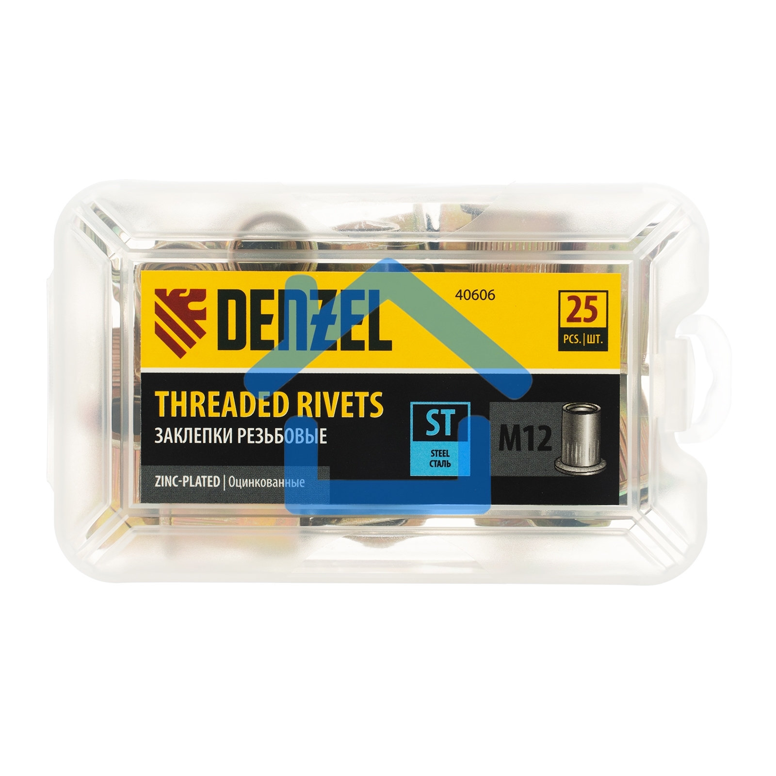 Заклепки резьбовые Denzel стальные, оцинкованные, М12, пластиковый кейс, 25 шт.