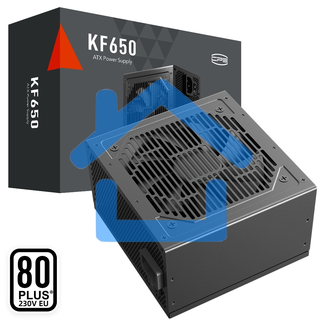 Блок питания PCCOOLER KF650, 650W 80 PLUS White (ATX, ATX 2.4, Non-modular, 1x24(20+4)pin 550мм, 1xCPU*2 8(4+4)pin 610+150мм, 2xPCIe 8(6+2)pin 510мм, 2xSATA*3+MOLEX4pin*1 450+150+150+150мм, Active, 120x120мм, 140x150x86mm, APFC, OVP, SCP, OPP (140-160%, 2