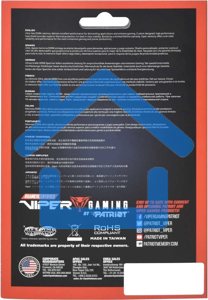 Оперативная память Patriot Viper Elite II, DDR4, 32Gb (2x16 Gb), 3200 MHz, CL18, DIMM, радиатор, красный, черный