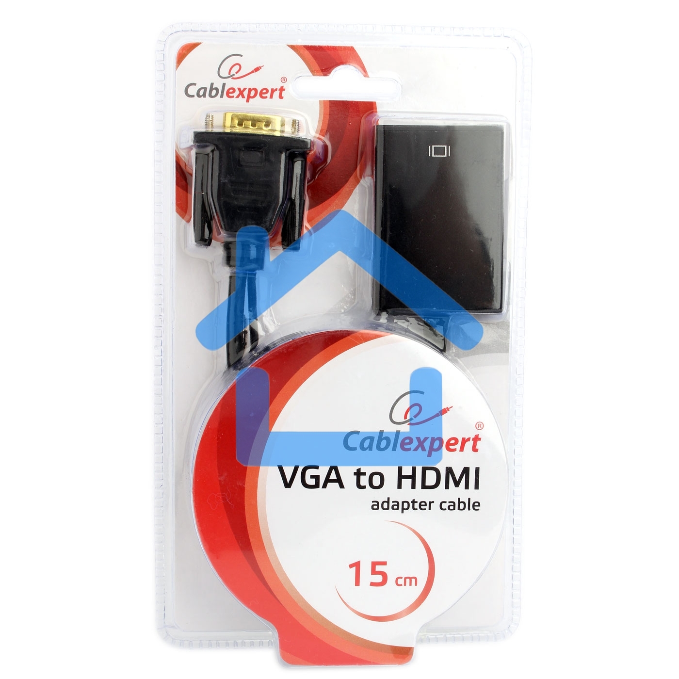 Переходник VGA (M)-HDMI (F) Cablexpert A-VGA-HDMI-01, 19M/15F, длина 15см, аудиовыход Jack 3,5 (M), питание от USB