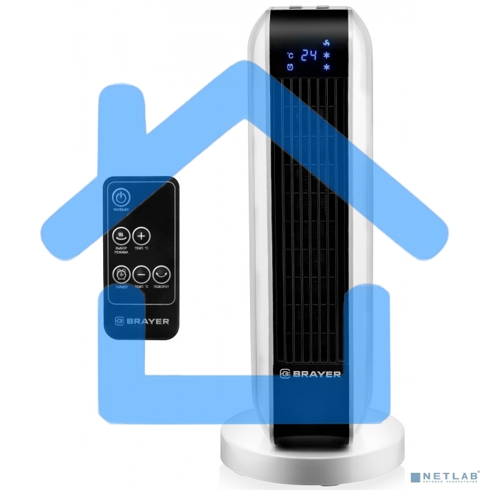 Тепловентилятор 4802BR BRAYER, 2000 Вт, 2 уров.мощ, вращ.корп 35°, LED-диспл, пульт ДУ, таймер