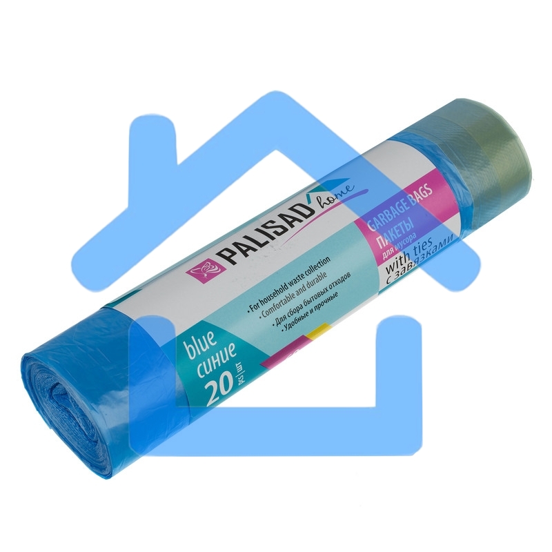Пакеты для мусора с завязками 60 л x 20 шт. синие, HomePalisad