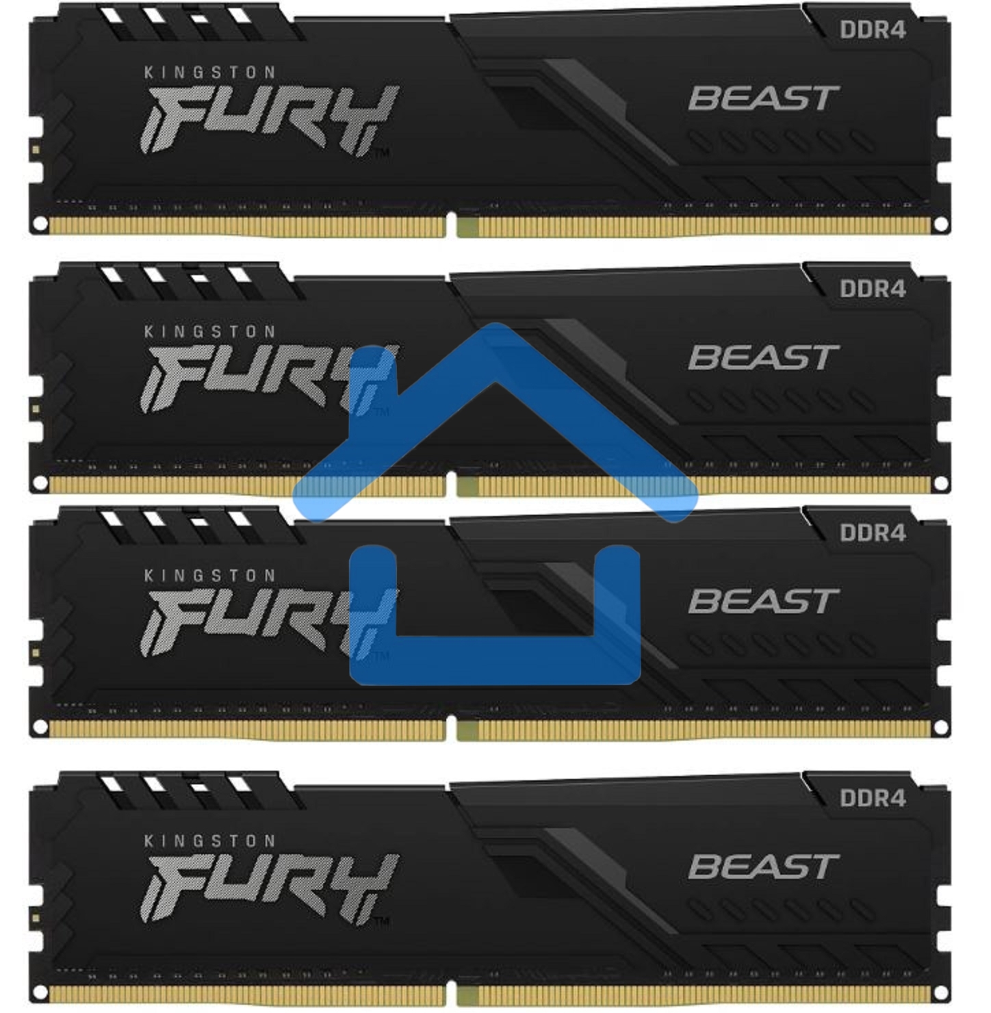 Оперативная память Kingston Fury Beast, DDR4, 128Gb (4x32 Gb), 3200 MHz, CL16, DIMM, с радиатором, черный