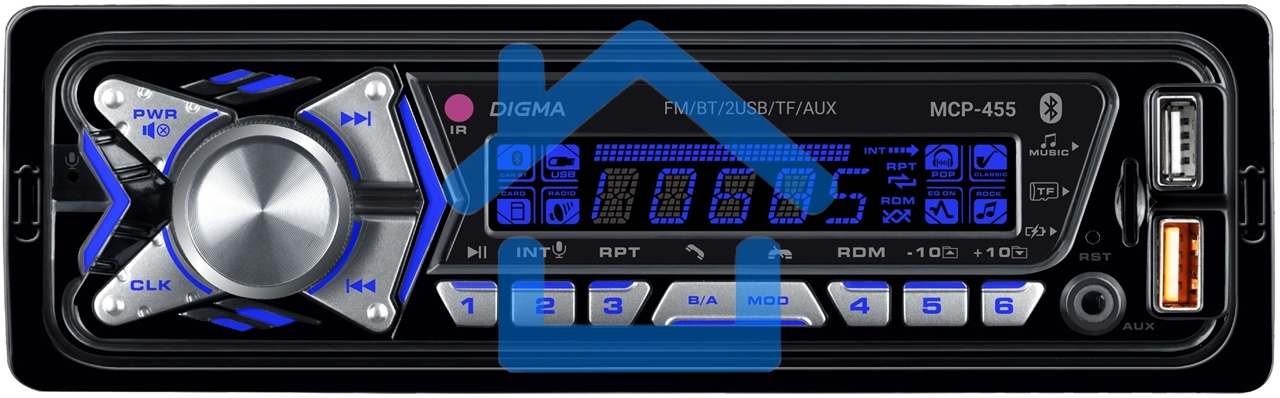 Автомагнитола Digma MCP-455 1DIN 4x50Вт v5.0 USB 2.0 AUX 4 ПДУ