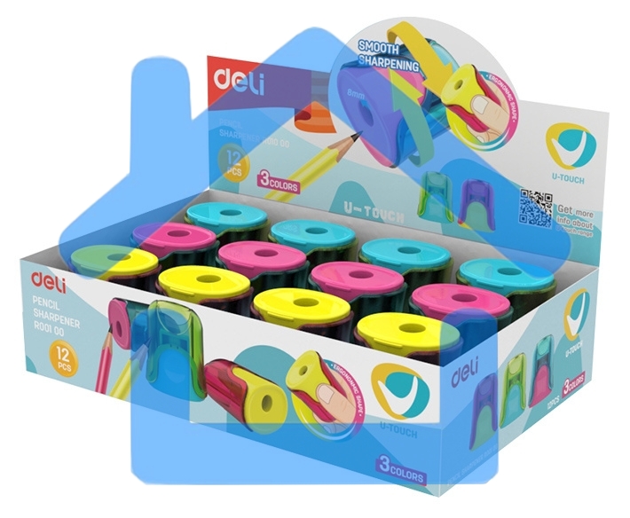 Точилка для карандашей ручная Deli ER01000 U-touch, 1 отверстие, пластик, ассорти, дисплей
