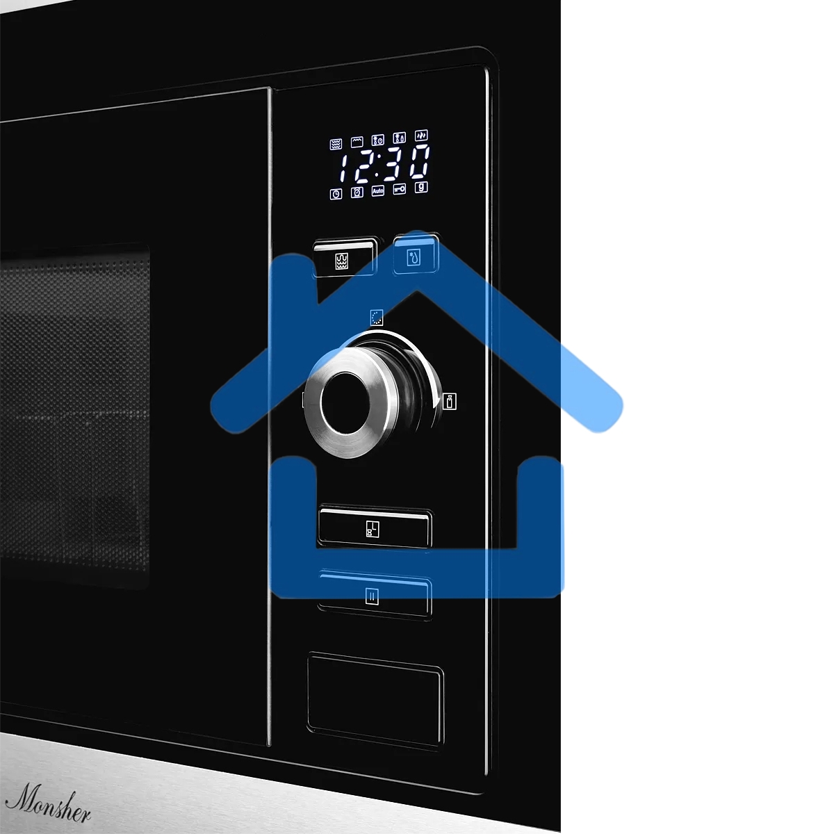 Встраиваемая микроволновая печь Monsher MMH 201 BX 60 см, 20 л, 8 автоматических кулинарных программ, 5 режимов мощности, функция размораживания по весу полуфабрикатов или по времени, черный и нерж.