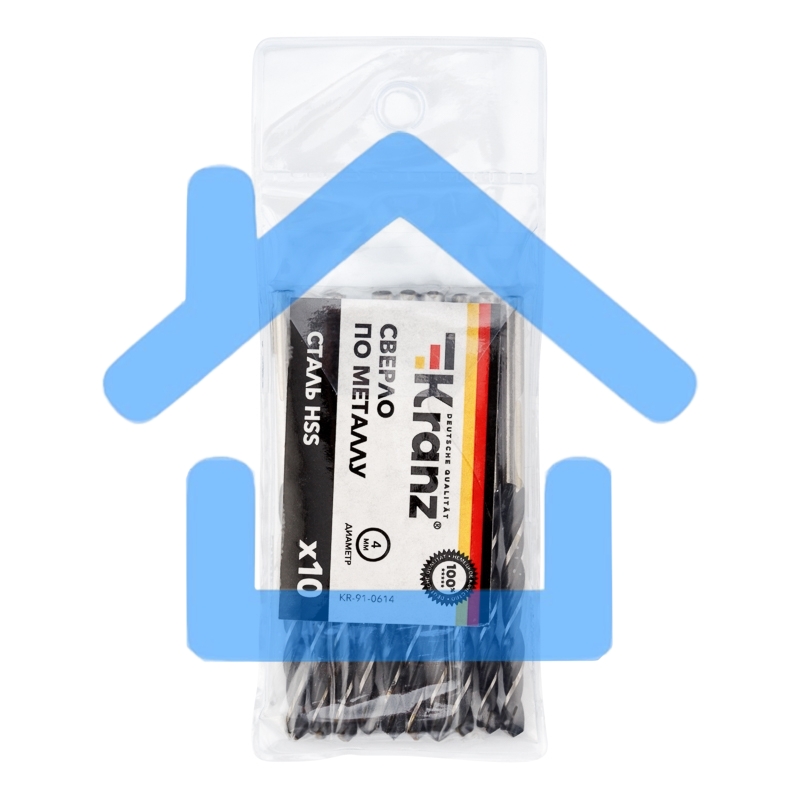 Сверло по металлу 4,0х75х43 мм HSS (10 шт. в упаковке) DIN 338 Kranz