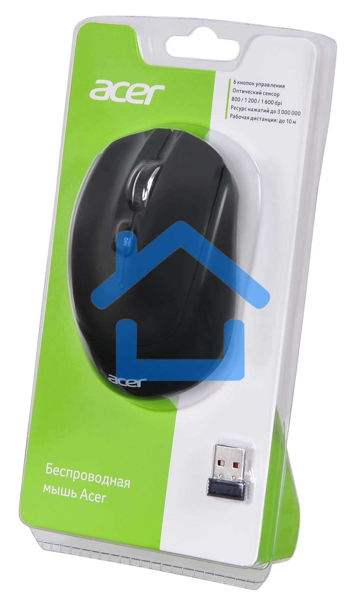 Мышь беспроводная Acer OMR040 черный, 1600 dpi, радиоканал, USB, кнопки - 6