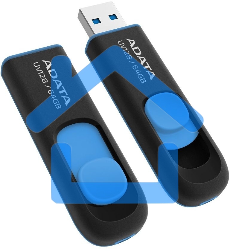 Флешка USB ADATA UV128 (AUV128-64G-RBE), 64 Gb, USB 3.0, R/W 100/30, черный/синий