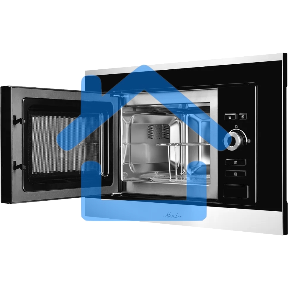Встраиваемая микроволновая печь Monsher MMH 201 BX 60 см, 20 л, 8 автоматических кулинарных программ, 5 режимов мощности, функция размораживания по весу полуфабрикатов или по времени, черный и нерж.