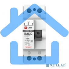 Выключатель дифференциального тока (УЗО) ВД-40 2п 16А 30мА тип AC (электронный) Basic elcb-2-16-30e-sim EKF