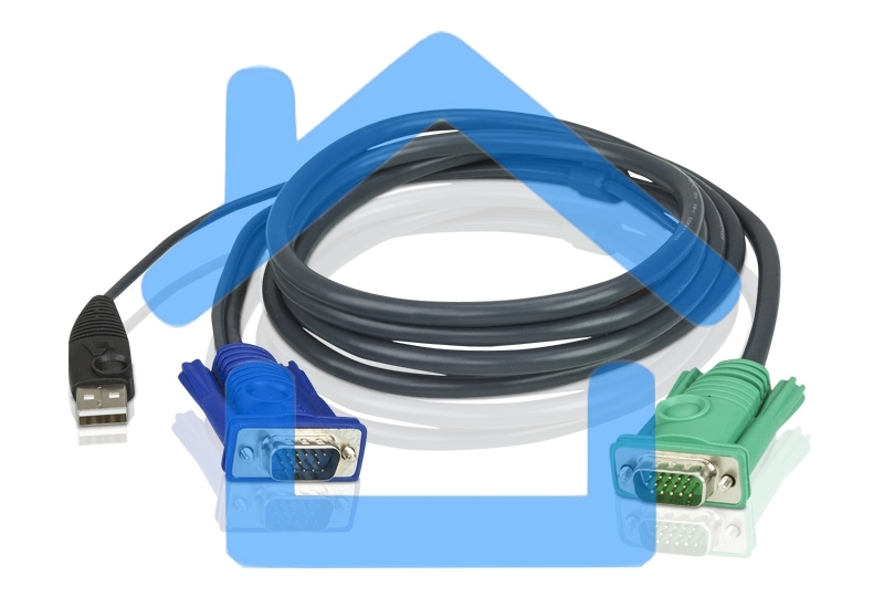 Шнур, мон+клав+мышь USB ATEN, SPHD15=>HD DB15+USB A-Тип, Male-2xMale, 8+4 проводов, опрессованный, 3 метр., черный, (2L-5203U)
