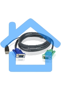Шнур, мон+клав+мышь USB ATEN, SPHD15=>HD DB15+USB A-Тип, Male-2xMale, 8+4 проводов, опрессованный, 3 метр., черный, (2L-5203U)