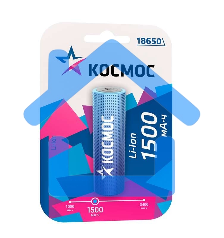 Аккумулятор Li-ion 18650 1500мА.ч без защиты (блист.1шт) Космос KOC18650Li-ion15UBL1