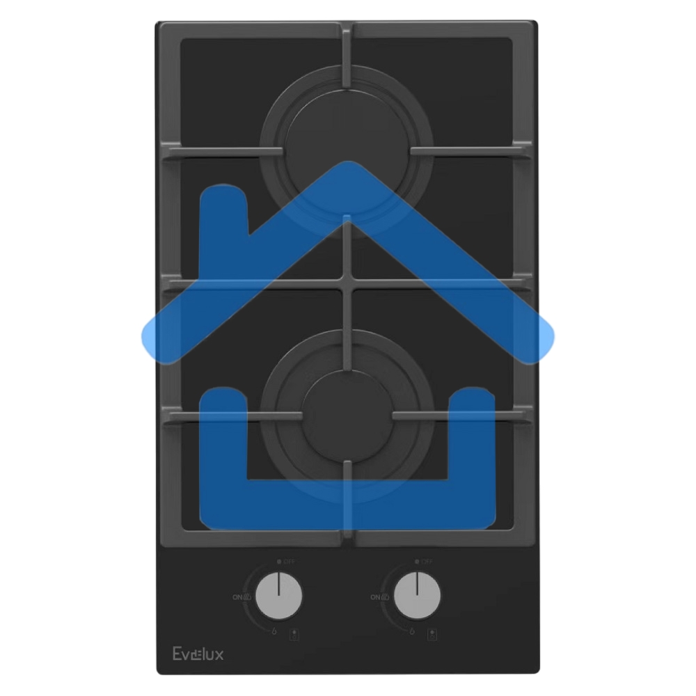 Газовая варочная панель EVELUX HEG 360 BG, Hi-Tech, 30 см, 2 конфорки, газ-контроль, электроподжиг, черный