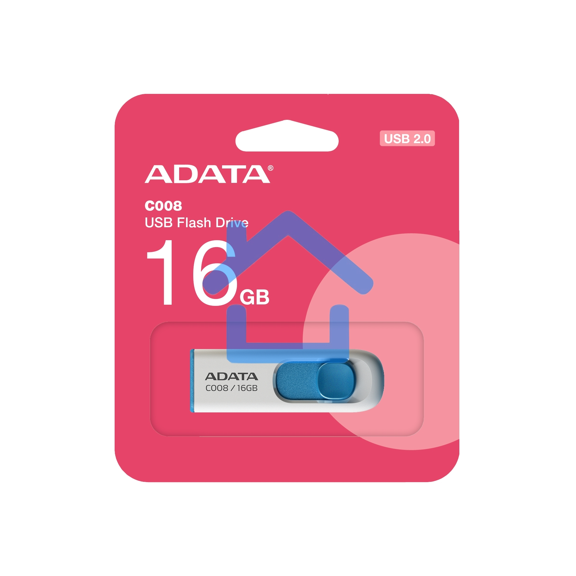 Флешка USB ADATA C008 (AC008-16G-RWE), 16Gb, USB 2.0, R/W 15/5, белый / синий