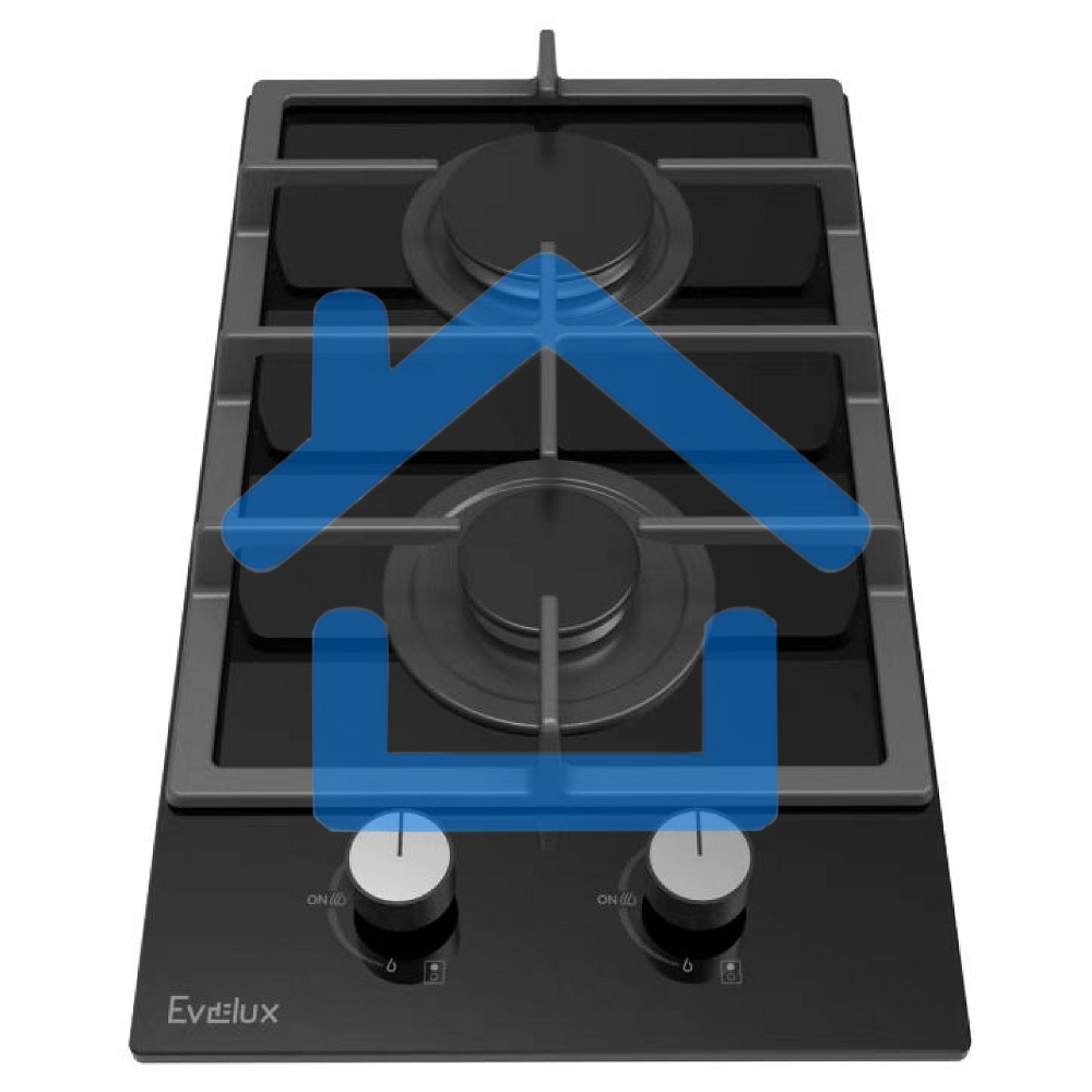 Газовая варочная панель EVELUX HEG 360 BG, Hi-Tech, 30 см, 2 конфорки, газ-контроль, электроподжиг, черный