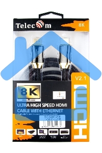 Кабель HDMI 19M/M,ver. 2.1, 8K@60 Hz 2m метал разъемы, нейлоновая оплетка Telecom <TCG300-2M>