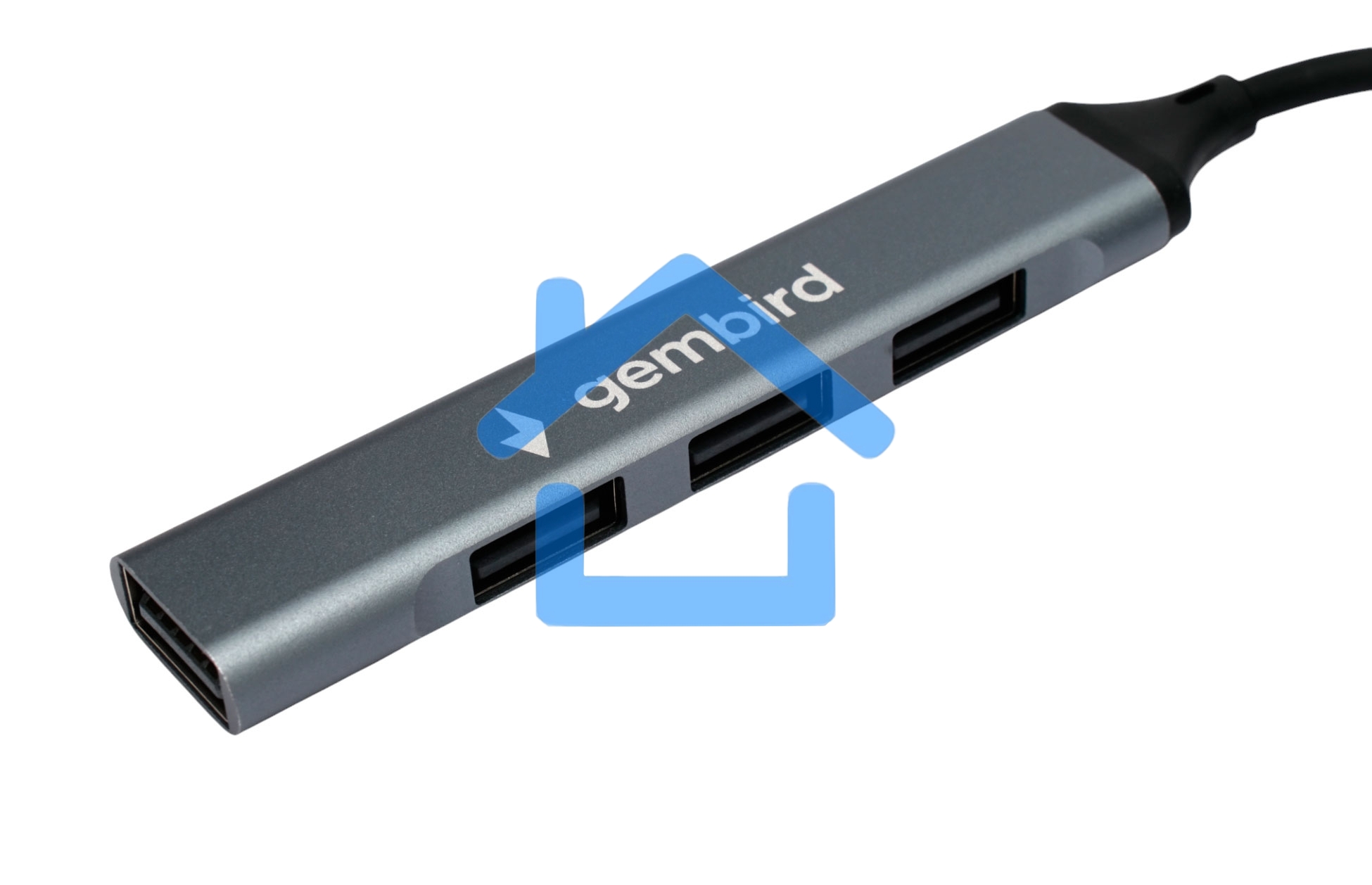 Разветвитель USB2.0 Gembird UHB-C203, 4xUSB2.0, кабель USB 10см, алюминий, пакет