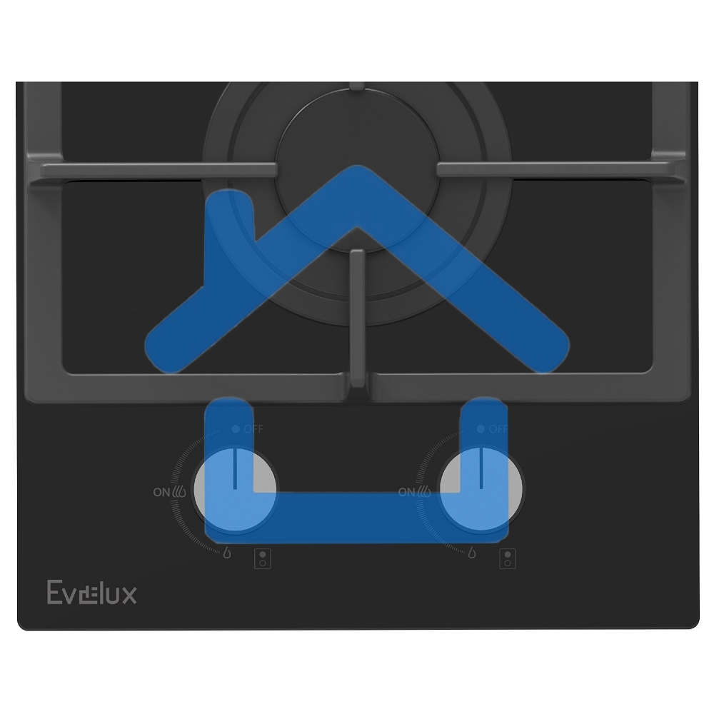 Газовая варочная панель EVELUX HEG 360 BG, Hi-Tech, 30 см, 2 конфорки, газ-контроль, электроподжиг, черный