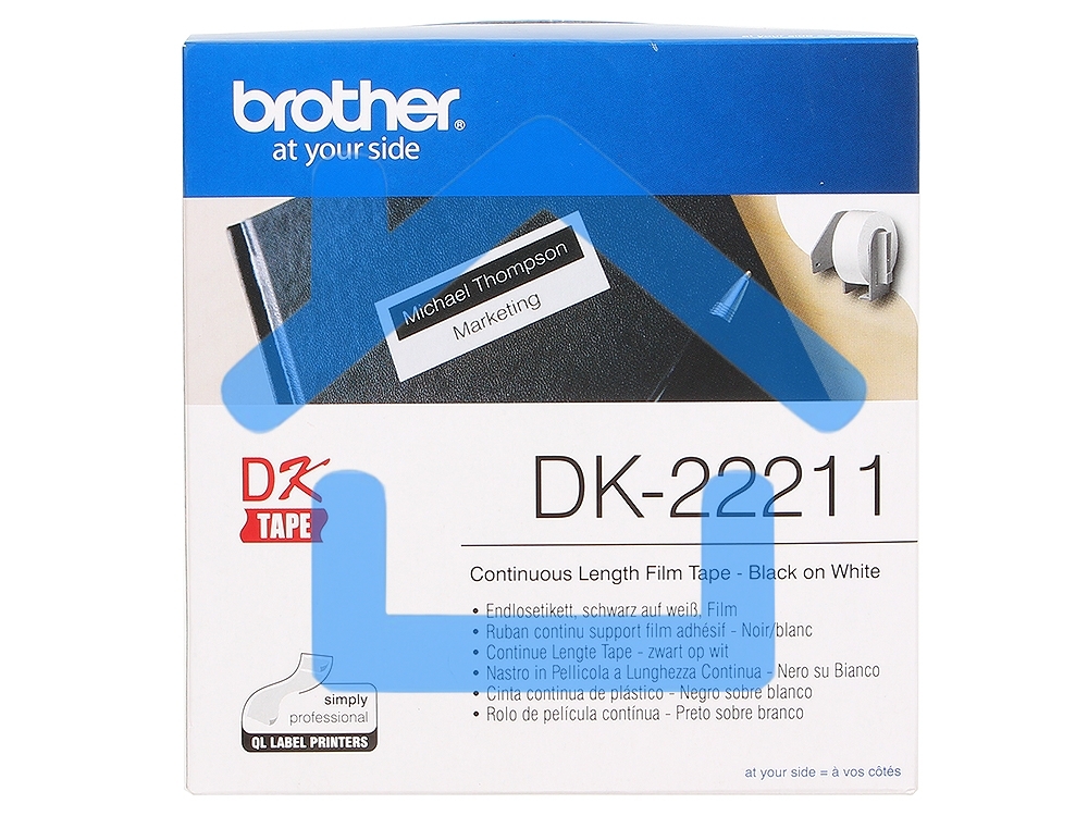 Пленочная клеящаяся лента Brother DK22211 29 мм x 15.24 м, черный шрифт, белый фон