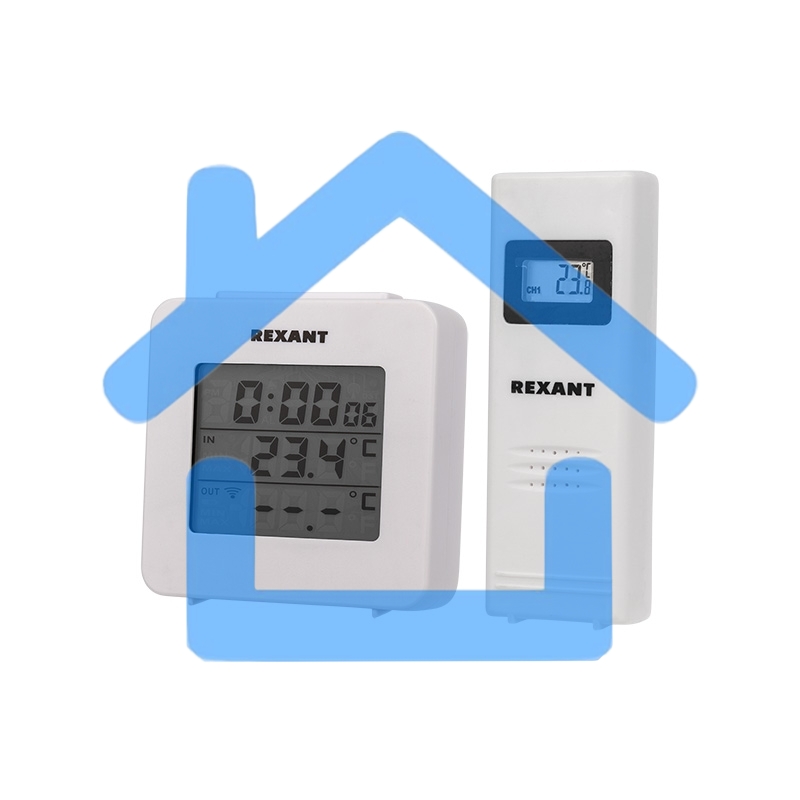 Электронный термометр с часами и беспроводным выносным датчиком Rexant