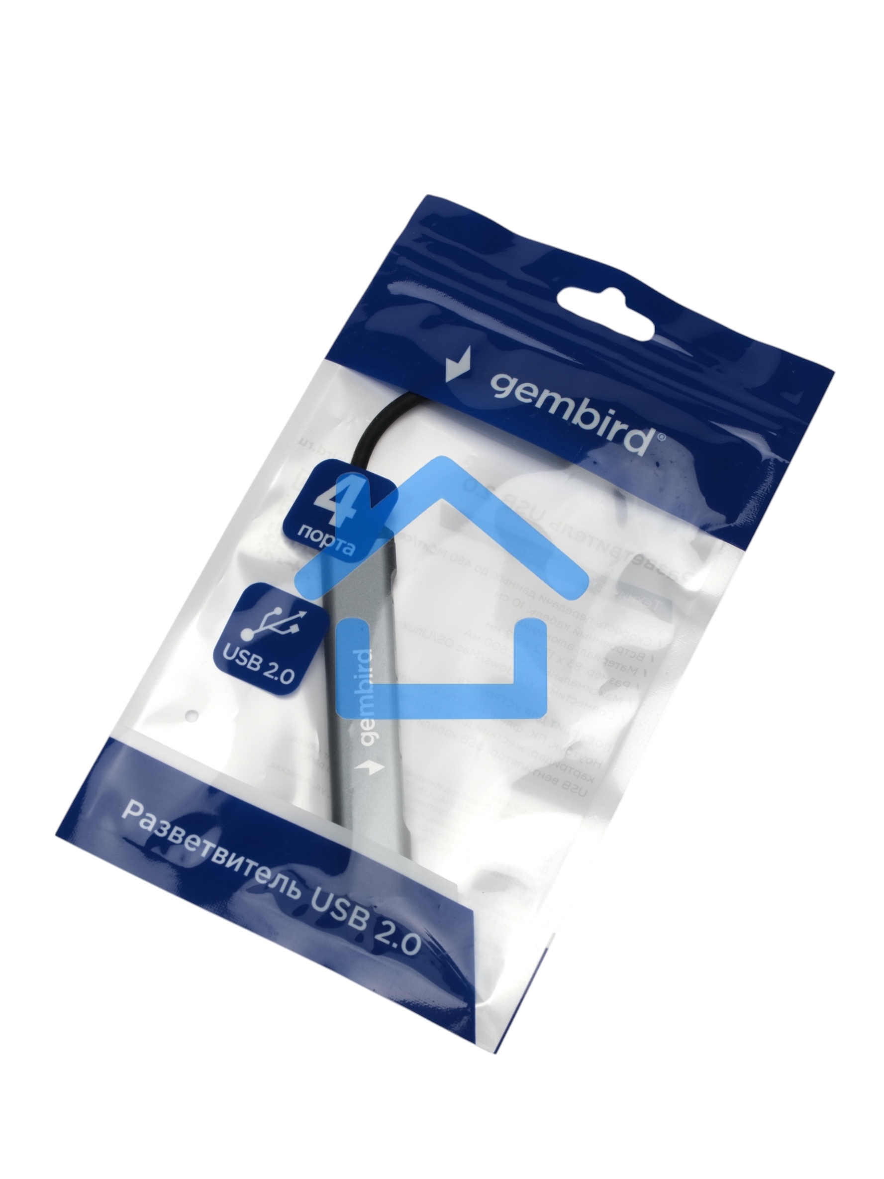 Разветвитель USB2.0 Gembird UHB-C203, 4xUSB2.0, кабель USB 10см, алюминий, пакет