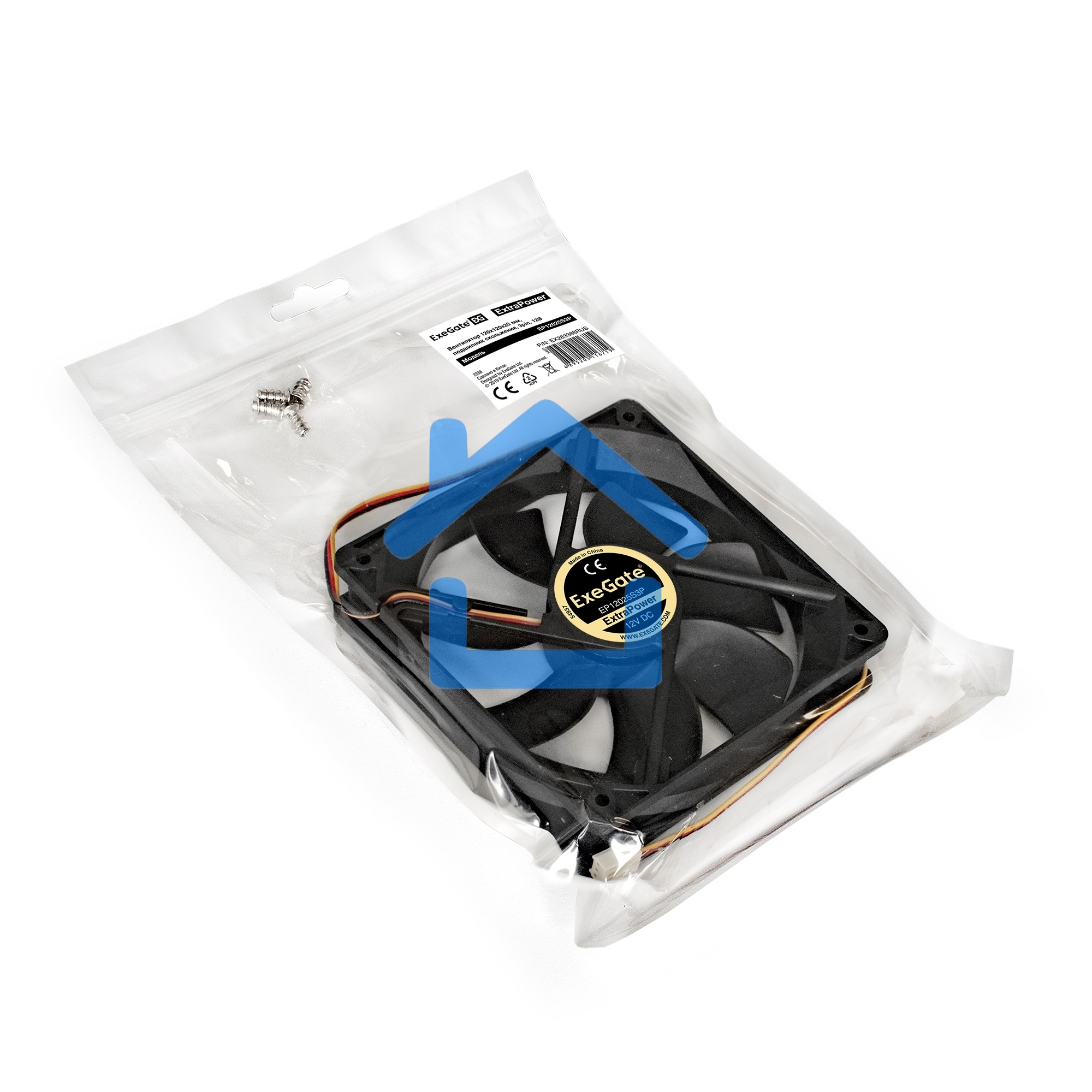 Вентилятор для корпуса ExeGate ExtraPower EP12025S3P черный, 120 мм, 1800 об/мин, 28 дБ, 3 pin