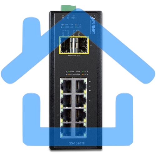 Коммутатор PLANET IP30 Industrial 8-Port 10/100/1000T + 2-Port 100/1000X SFP Ethernet Switch (-40~75 degrees C)