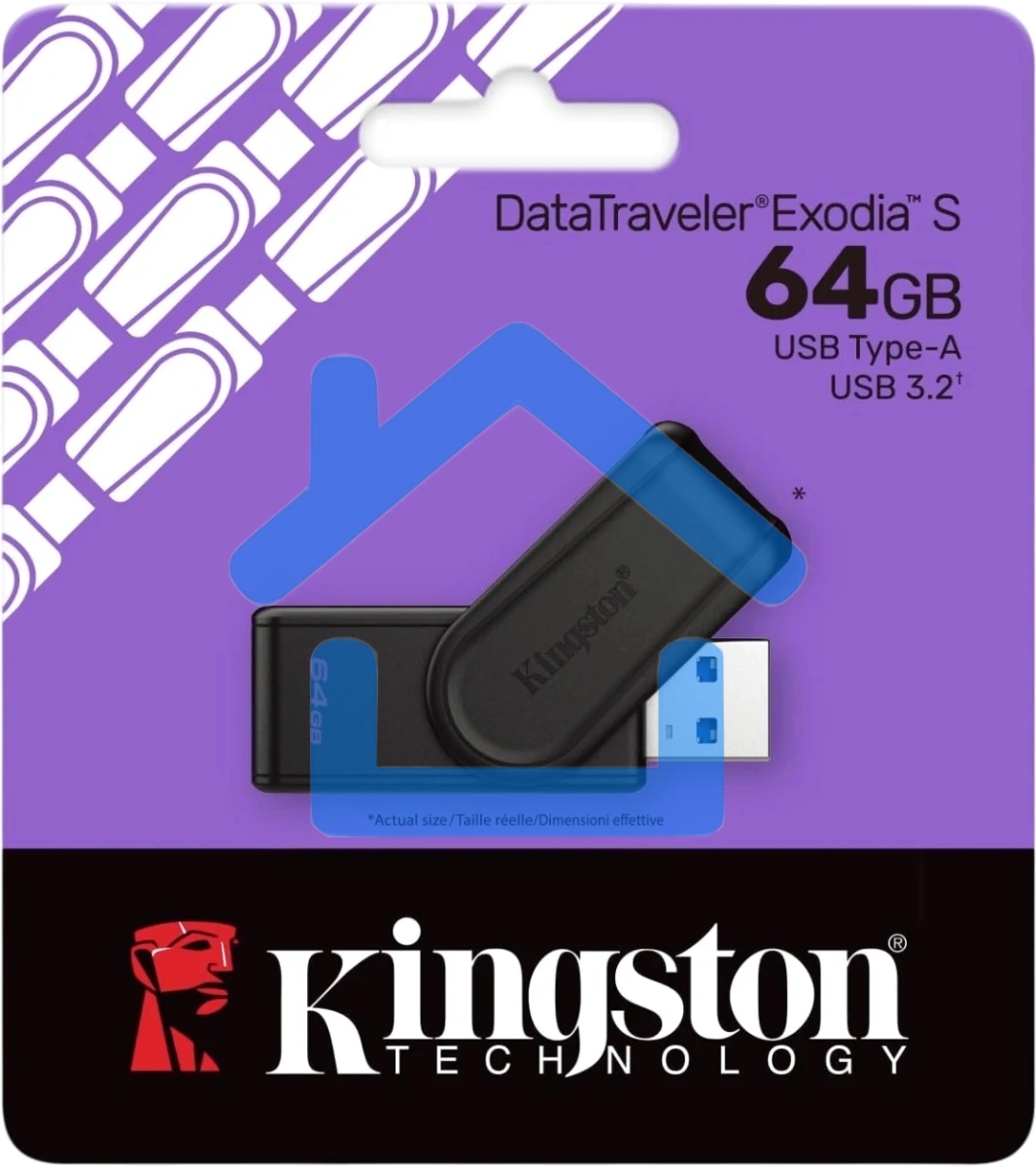 Флешка USB R/W Kingston 64Gb DataTraveler Exodia S DTXS/64Gb USB3.0 черный