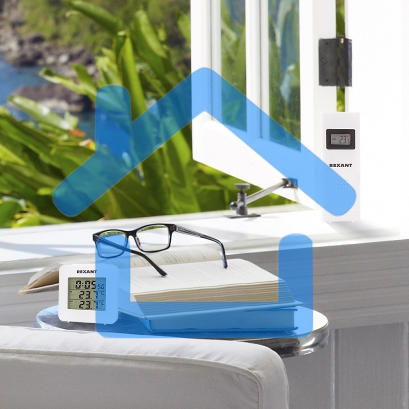 Электронный термометр с часами и беспроводным выносным датчиком Rexant