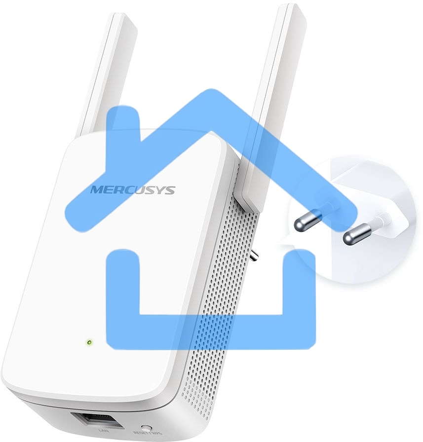 Усилитель сигнала Mercusys ME30 AC1200 Wi-Fi Range Extender, 300 Mbps at 2.4 GHz + 867 Mbps at 5 GHz, 1 x 10/100 LAN, 2× Fixed External Antennas, Wall Plugged, WPS/Reset Button, Signal Indicator, Range Extender/Access Point mode, Adaptive Path Selection
